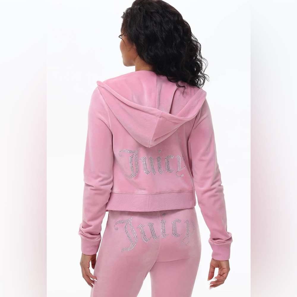NWT JUICY COUTURE PINK EMBELLISHED VELOUR BLING TRACK SET